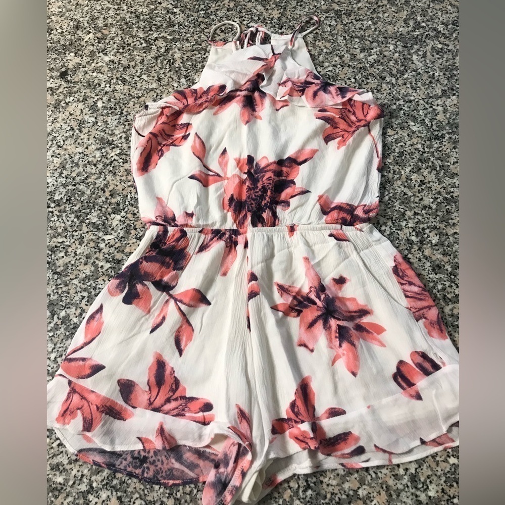 Pink Floral Romper Keyhole tie back size S
